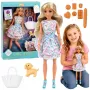 LEAN TOYS Anlily Lėlė su Šunimi, Gėlėta Suknele, Krepšiu, Užkandžiais, Aksesuarų Rinkinys