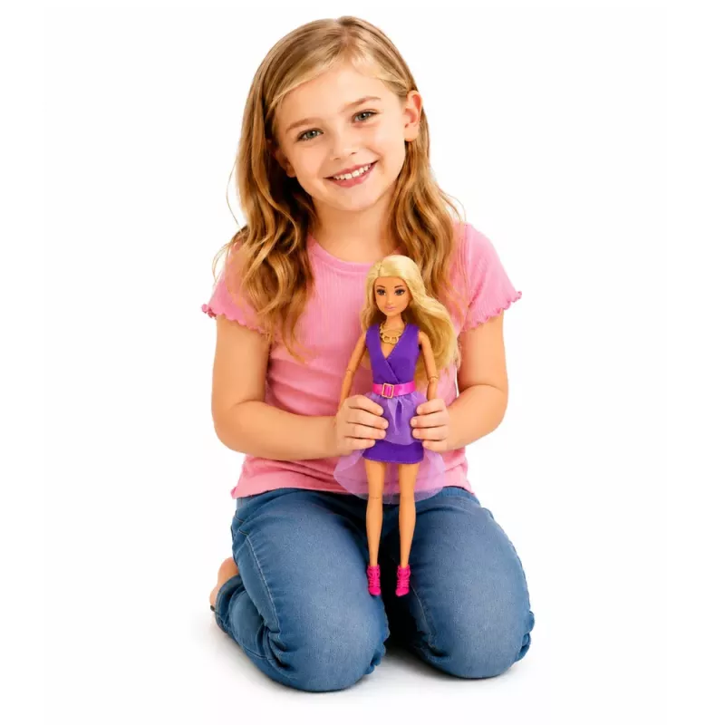 LEAN TOYS Anlily mados lėlė violetine suknele su ausinėmis ir aksesuarų rinkiniu