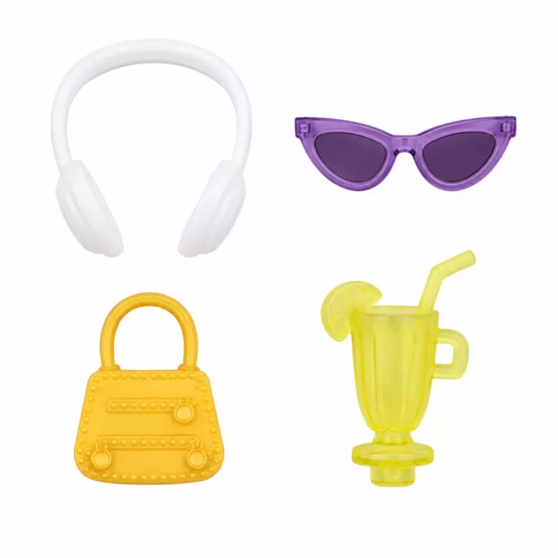 LEAN TOYS Anlily mados lėlė violetine suknele su ausinėmis ir aksesuarų rinkiniu