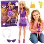 LEAN TOYS Anlily mados lėlė violetine suknele su ausinėmis ir aksesuarų rinkiniu