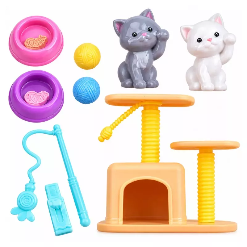 LEAN TOYS Anlily Lėlė su Kačiukais, Draskymo Stulpu, Kačių Aksesuarais, Dubenėliais ir Žaislais