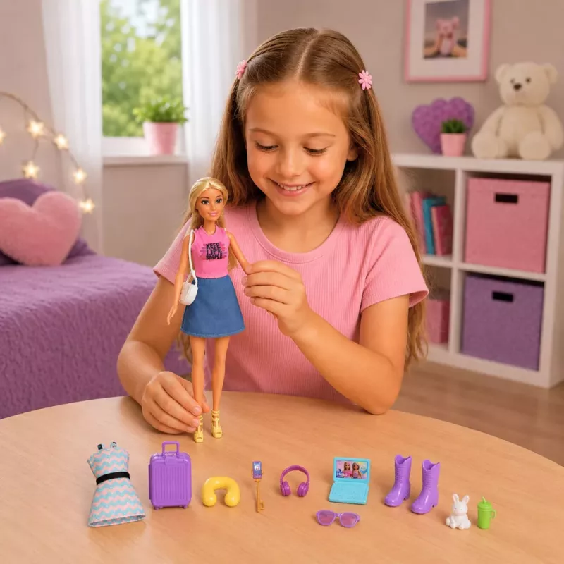 LEAN TOYS Anlily Traveler Doll with Suitcase Travel Pillow Laptop Accessories