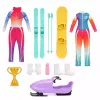 LEAN TOYS Anlily Lėlės Žiemos Sporto Rinkinys: Slidės, Snieglentė, Sniego Motociklas, Drabužiai