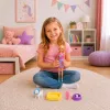 LEAN TOYS Anlily lėlė su baltu šunimi antkaklyje, lova ir aksesuarų rinkiniu