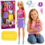 LEAN TOYS Anlily lėlė su baltu šunimi antkaklyje, lova ir aksesuarų rinkiniu