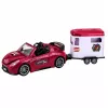 LEAN TOYS Burgundinis kabrioletas su arklių priekaba, atidaromos durys, rinkinys 1:24 liejimas