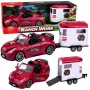 LEAN TOYS Burgundinis kabrioletas su arklių priekaba, atidaromos durys, rinkinys 1:24 liejimas