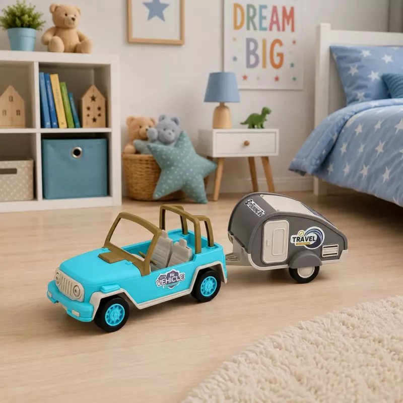 LEAN TOYS Visureigis su priekaba ir garsais Mėlynas turistinis rinkinys