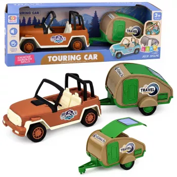LEAN TOYS Visureigis su Priekaba Garsai Žalia ir Ruda Turistų Rinkinys