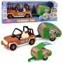 LEAN TOYS Visureigis su Priekaba Garsai Žalia ir Ruda Turistų Rinkinys