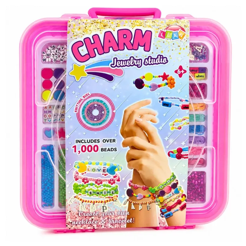 LEAN TOYS Rinkinys papuošalų gamybai dėkle - 1000 vienetų karoliukų, pakabukų, raidžių