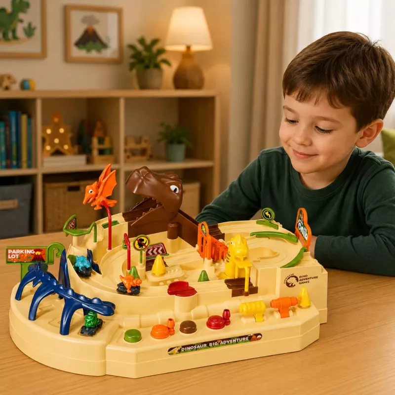 LEAN TOYS Interaktyvus rankinis arkadinis takelis su dinozaurais 8 iššūkiai transporto priemonės