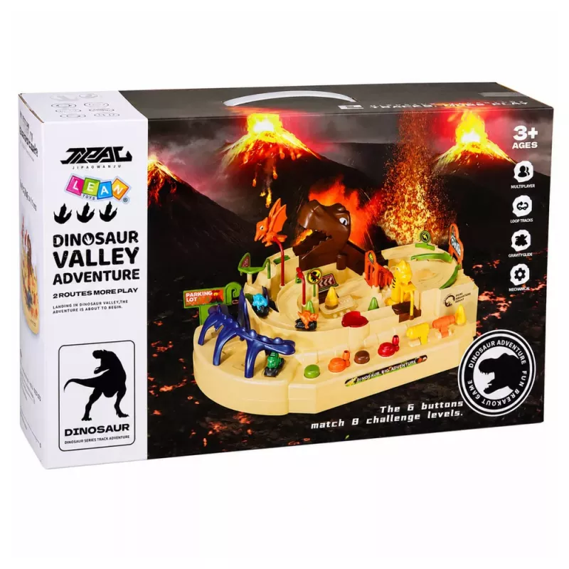 LEAN TOYS Interaktyvus rankinis arkadinis takelis su dinozaurais 8 iššūkiai transporto priemonės