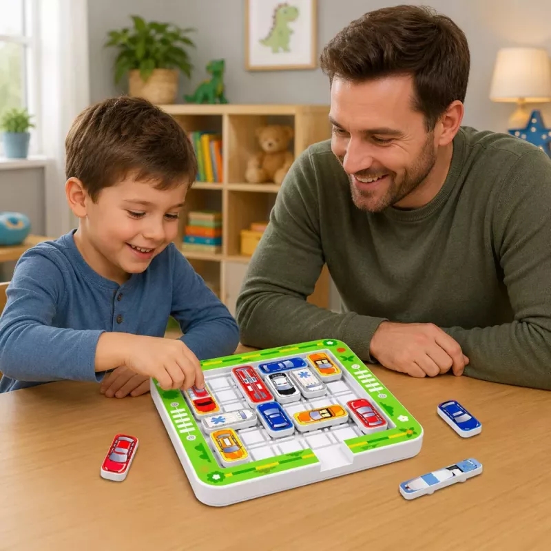 LEAN TOYS Magnetinis dėlionės žaidimas Magnetiniai automobiliai 15 transporto priemonių 60 kortelių lenta