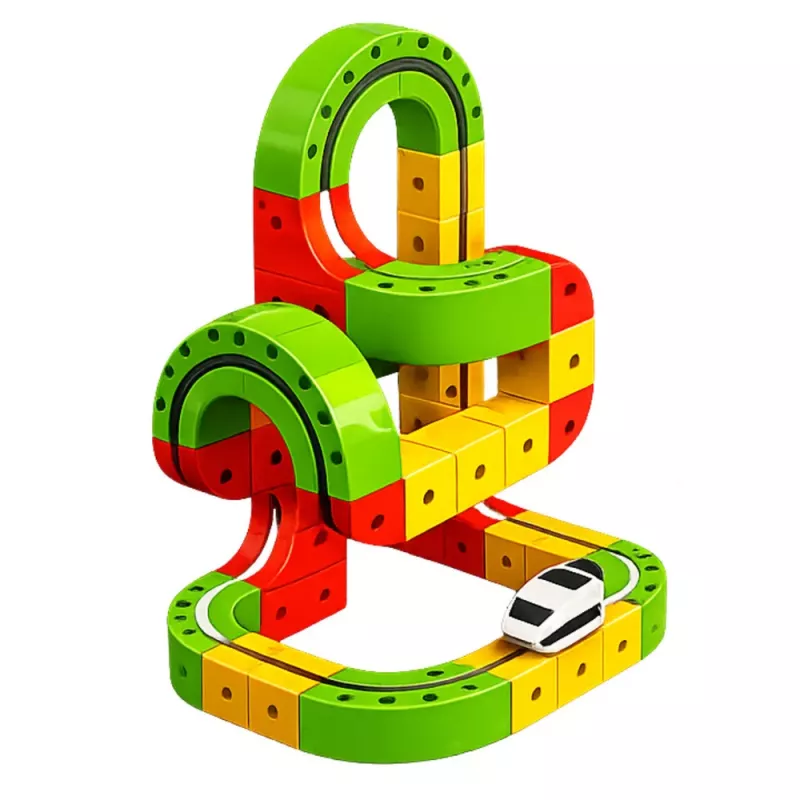 LEAN TOYS Magnetinis takelis su elektriniu traukiniu 3D kūrybinė konstrukcija 67 vnt.
