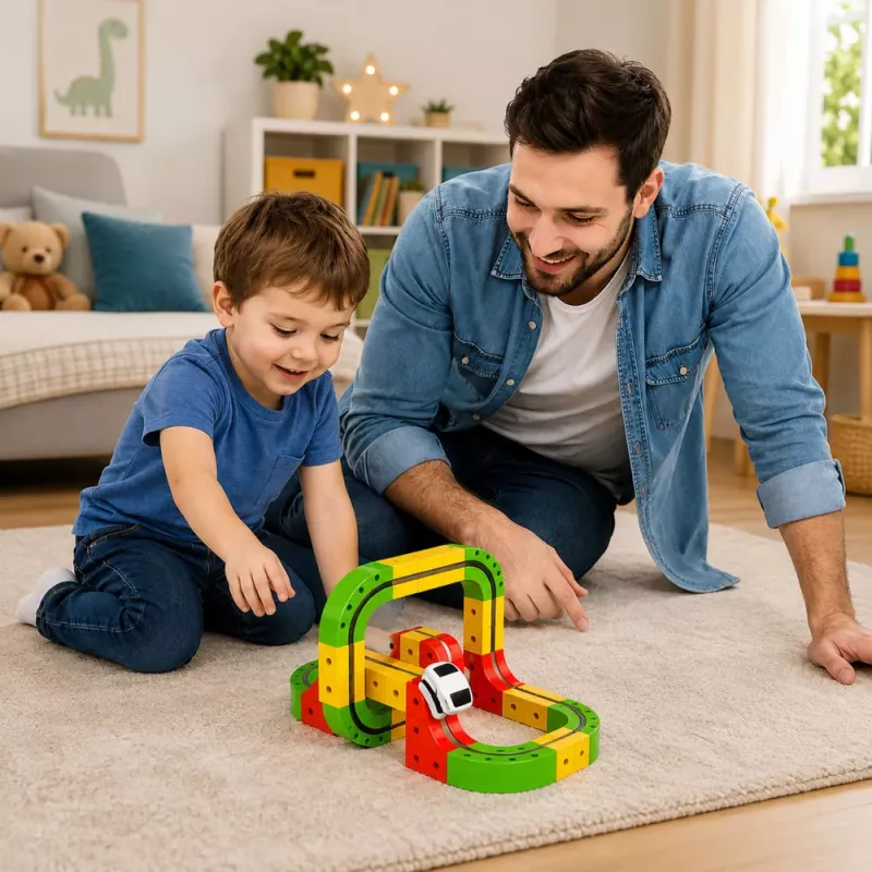 LEAN TOYS Magnetinis takelis su elektriniu traukiniu 3D kūrybinė konstrukcija 67 vnt.
