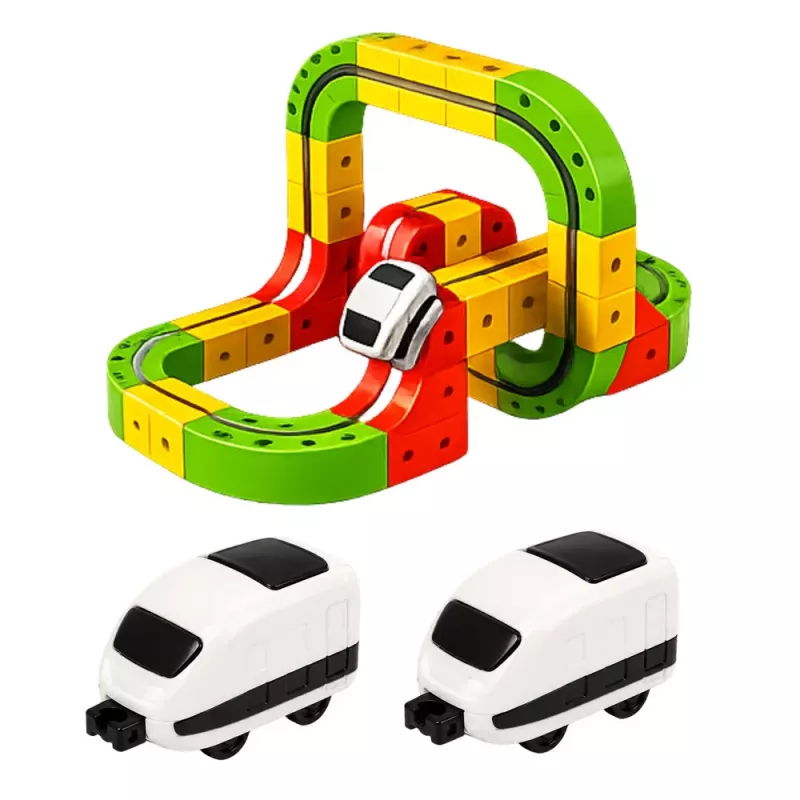 LEAN TOYS Magnetinis takelis su elektriniu traukiniu 3D kūrybinė konstrukcija 67 vnt.