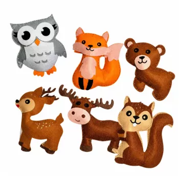 LEAN TOYS Kūrybinis rinkinys „Siuvami žaislai“ – veltinio DIY miško gyvūnai, 6 vnt.