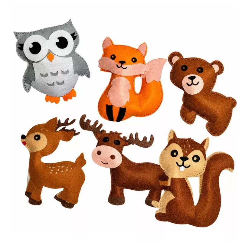 LEAN TOYS Kūrybinis rinkinys „Siuvami žaislai“ – veltinio DIY miško gyvūnai, 6 vnt.