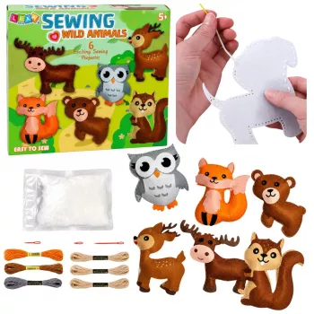LEAN TOYS Kūrybinis rinkinys „Siuvami žaislai“ – veltinio DIY miško gyvūnai, 6 vnt.