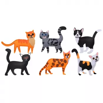 LEAN TOYS Kūrybinis siuvimo minkštų žaislų rinkinys Veltiniai katės pliušiniai DIY 6 vnt.
