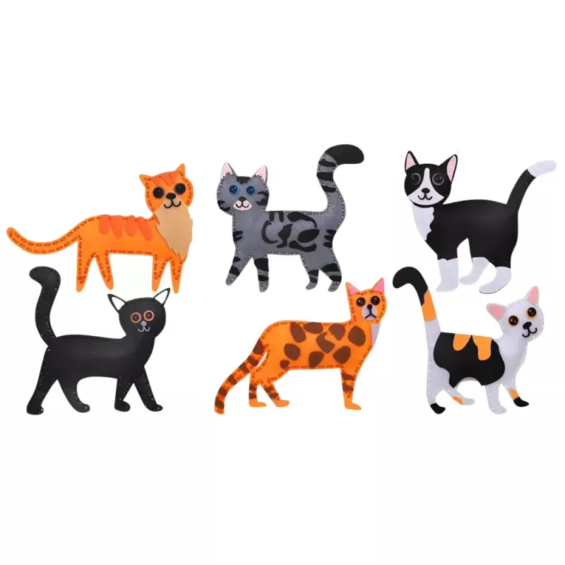 LEAN TOYS Kūrybinis siuvimo minkštų žaislų rinkinys Veltiniai katės pliušiniai DIY 6 vnt.