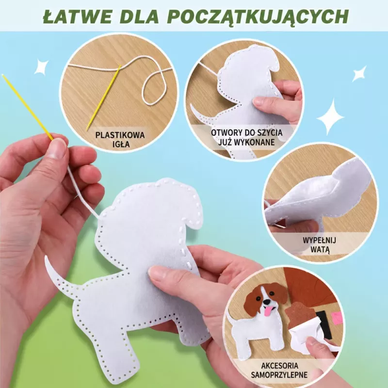 LEAN TOYS Kūrybinis siuvimo minkštų žaislų rinkinys Veltiniai katės pliušiniai DIY 6 vnt.