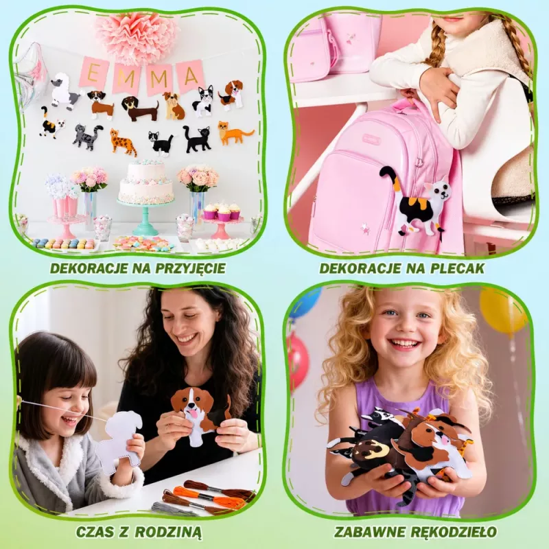LEAN TOYS Kūrybinis siuvimo minkštų žaislų rinkinys Veltiniai katės pliušiniai DIY 6 vnt.