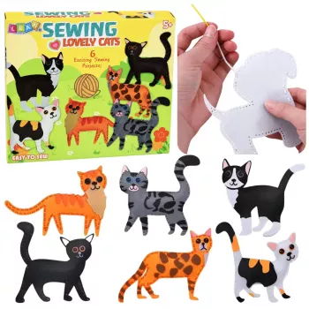 LEAN TOYS Kūrybinis siuvimo minkštų žaislų rinkinys Veltiniai katės pliušiniai DIY 6 vnt.