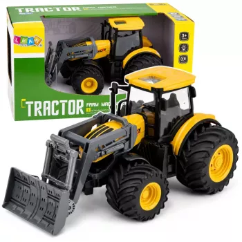 LEAN TOYS Žemės ūkio traktorius su buldozeriu, šviesomis, garsais, geltonas, 1:24
