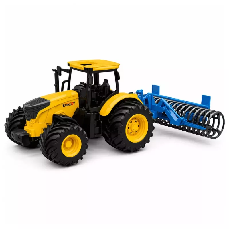 LEAN TOYS Žemės ūkio traktorius su volu, šviesomis ir garsais, geltonas, 1:24