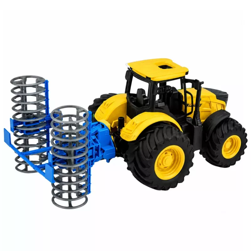 LEAN TOYS Žemės ūkio traktorius su volu, šviesomis ir garsais, geltonas, 1:24