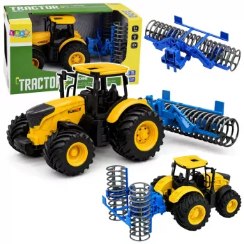 LEAN TOYS Žemės ūkio traktorius su volu, šviesomis ir garsais, geltonas, 1:24