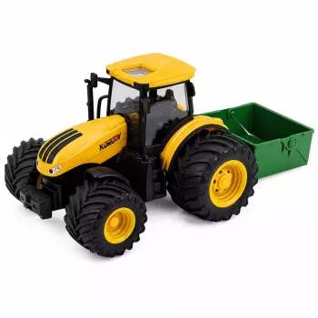 LEAN TOYS Žemės ūkio traktorius su trąšų barstytuvu, šviesomis, garsu, geltonas, 1:24