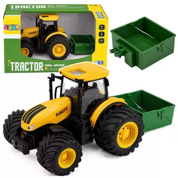 LEAN TOYS Žemės ūkio traktorius su trąšų barstytuvu, šviesomis, garsu, geltonas, 1:24