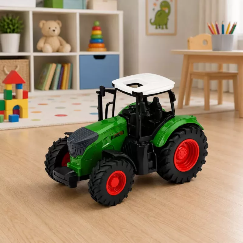 LEAN TOYS Žemės ūkio traktorius su priekaba 1:24 Baltas Žalias Guminiai ratai