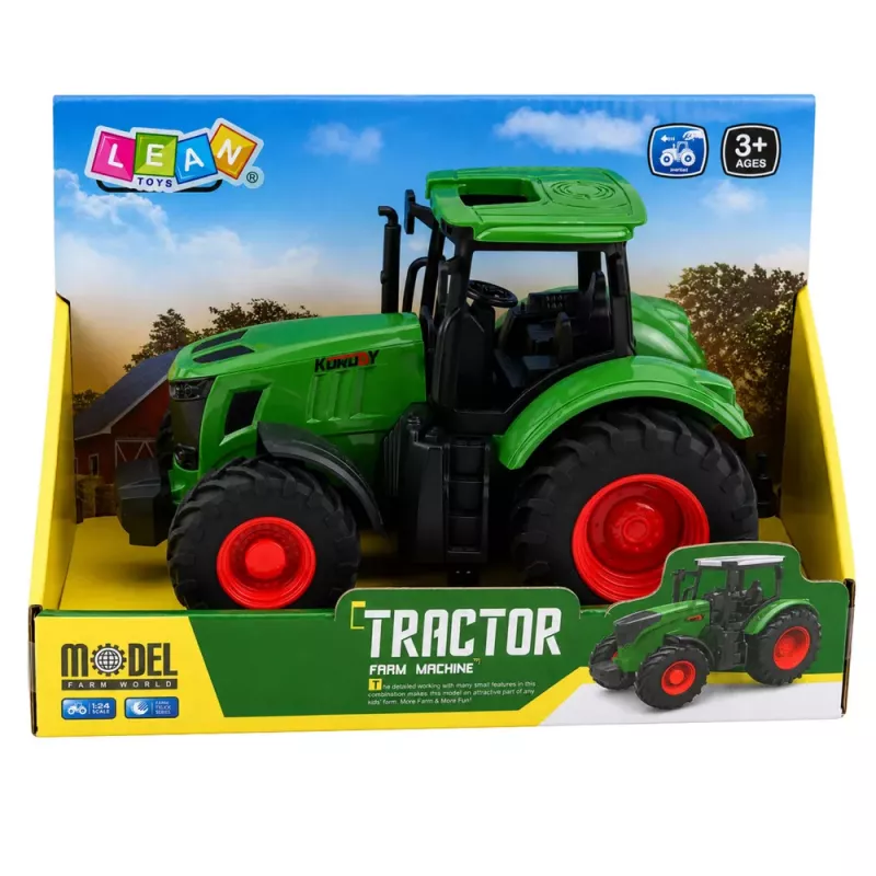 LEAN TOYS Žemės ūkio traktorius su guminiais ratais, žalias, 1:24