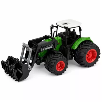 LEAN TOYS Žemės ūkio traktorius su priekiniu krautuvu, guminiais ratais, žalias, 1:24