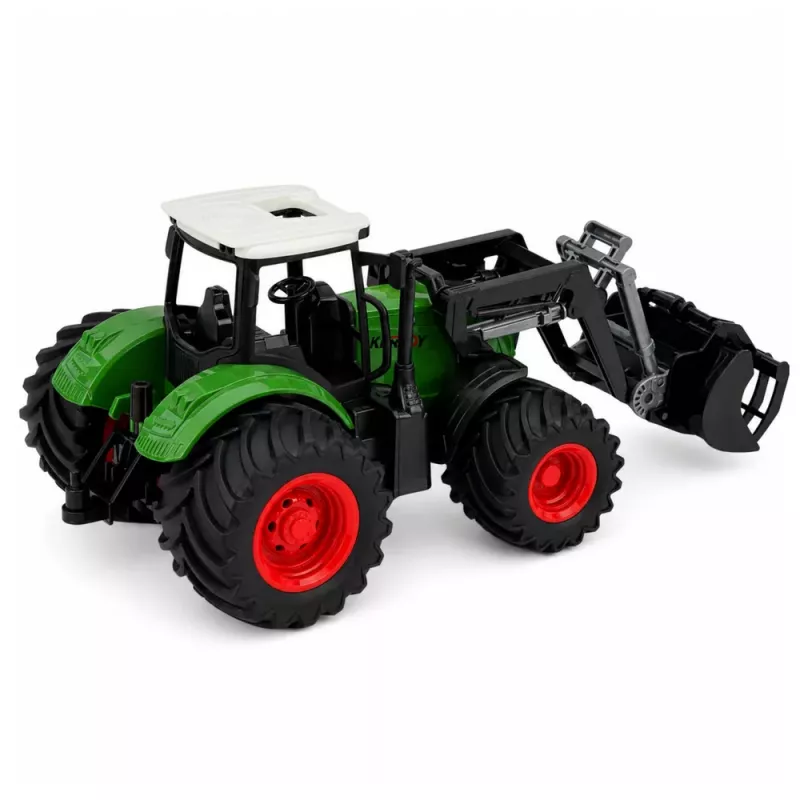 LEAN TOYS Žemės ūkio traktorius su priekiniu krautuvu, guminiais ratais, žalias, 1:24