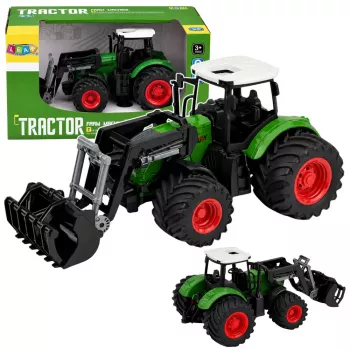 LEAN TOYS Žemės ūkio traktorius su priekiniu krautuvu, guminiais ratais, žalias, 1:24