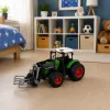 LEAN TOYS Žemės ūkio traktorius su šieno ryšulių griebtuvu, guminiais ratais, žalias, 1:24