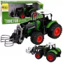 LEAN TOYS Žemės ūkio traktorius su šieno ryšulių griebtuvu, guminiais ratais, žalias, 1:24