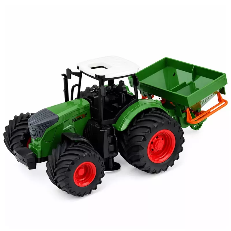 LEAN TOYS Žemės ūkio traktorius su sėjamąja, guminiai ratai, 1:24 mastelio žaislinė transporto priemonė