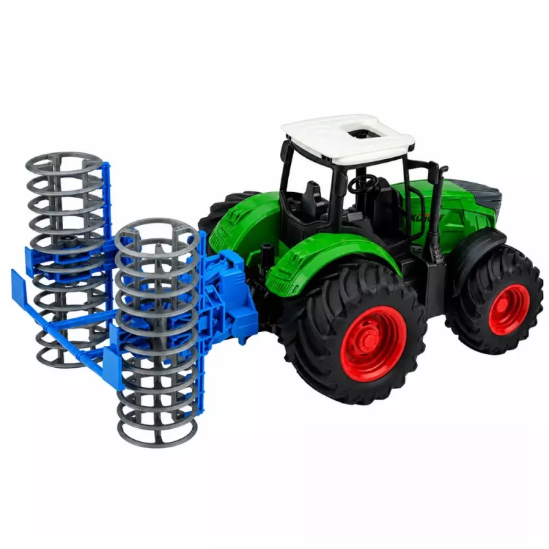 LEAN TOYS Žemės ūkio traktorius su volu Žalias 1:24
