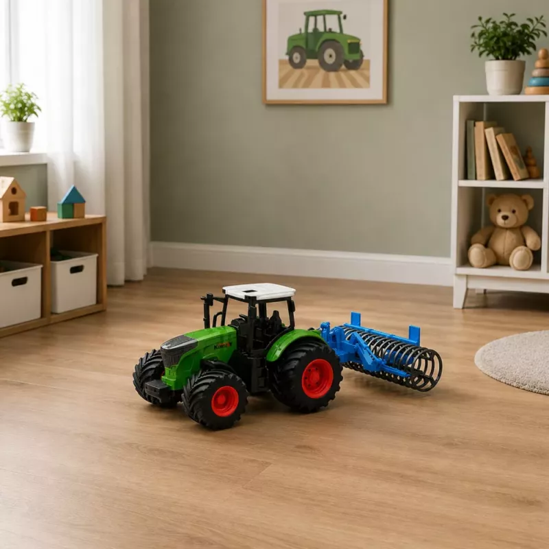 LEAN TOYS Žemės ūkio traktorius su volu Žalias 1:24