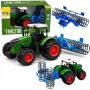 LEAN TOYS Žemės ūkio traktorius su volu Žalias 1:24