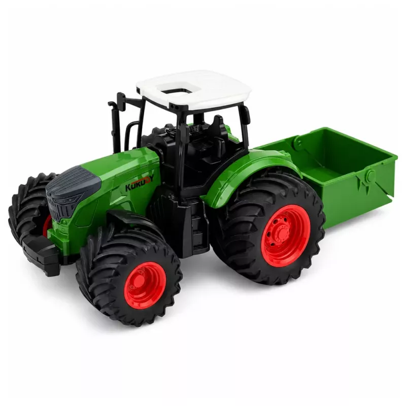 LEAN TOYS Žemės ūkio traktorius su trąšų barstytuvu, guminiais ratais, žalias, 1:24