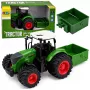 LEAN TOYS Žemės ūkio traktorius su trąšų barstytuvu, guminiais ratais, žalias, 1:24