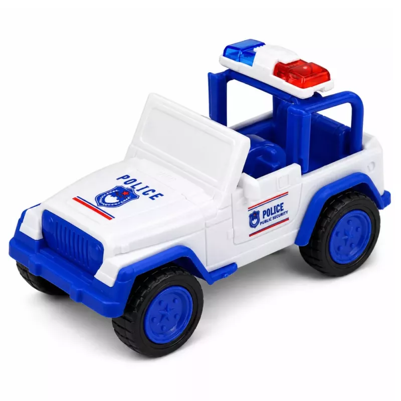 LEAN TOYS Policijos vilkikas su patruliniu automobiliu, žibintai, garsai, mėlyna