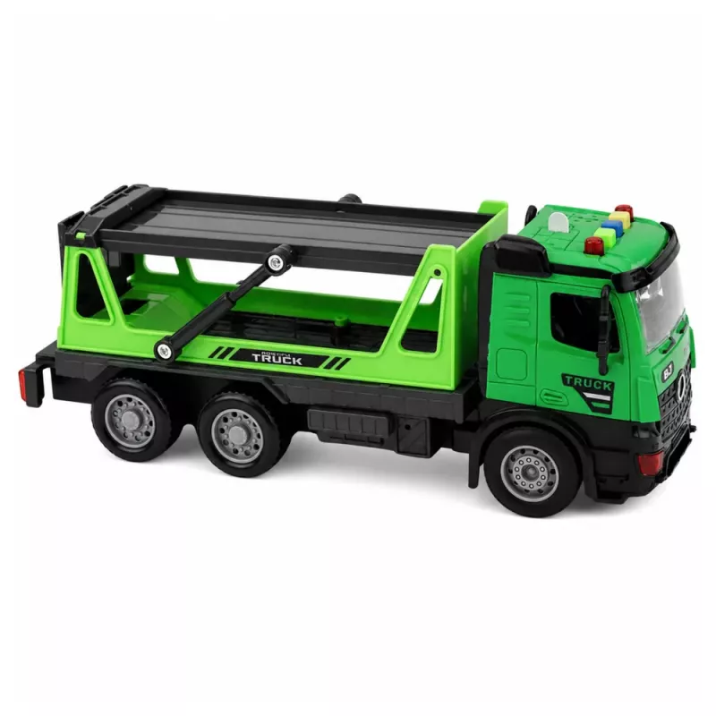 LEAN TOYS Vilktuvas ir šiukšliavežė automobilių rinkinys su šviesomis ir garsais, žalias